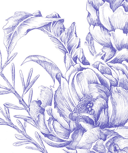 pen illustration purple flowers